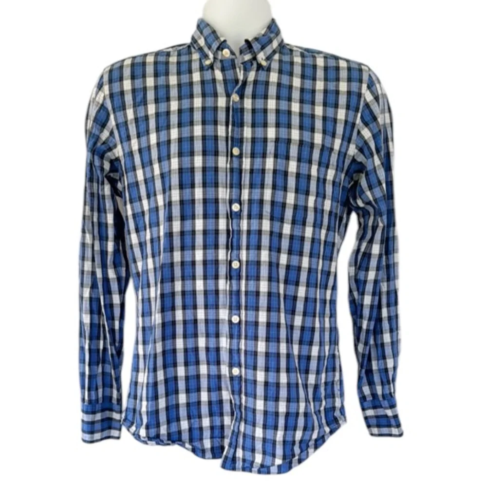 J. Crew shirtings washed casual tailored fit blue plaid button down shirt small